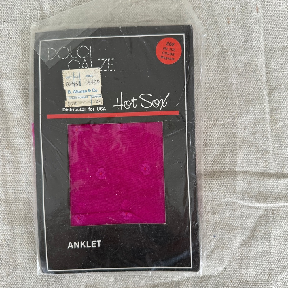 Vintage Dolci Calze Magenta Anklet Hot Sox Size OS